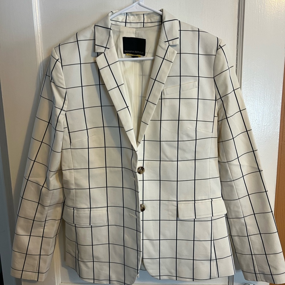 Banana Republic Ivory and Navy Checkered Blazer